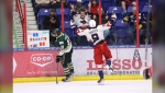 Brooks forward Logan Sawyer had a hat trick as the Bandits defeated Okotoks 8-2 Friday night in Game 5 of their BCHL semi-final series. (Photo: X@BrooksBandits/DavinBeer)