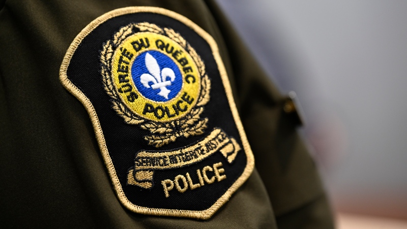 The Quebec Provincial Police patch is shown at a news conference in Quebec City on Thursday, Feb. 29, 2024. THE CANADIAN PRESS/Jacques Boissinot
