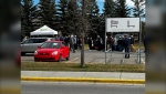 Lineups started early for the Rain Barrel Sale in southeast Calgary Saturday morning. (Photo: Ron Leung, CTV News)