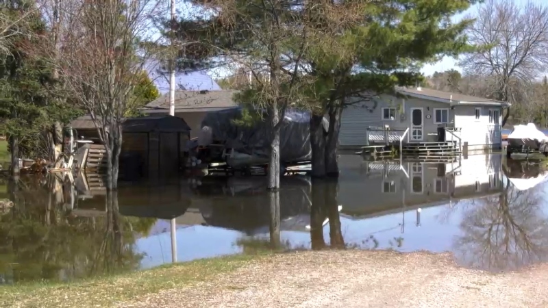 High water levels in the French River community of Barker’s Bay on April 26, 2024. (Ian Campbell/CTV News Northern Ontario)