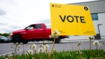 A vote sign is displayed outside a polling station during advanced voting in the Ontario provincial election in Carleton Place, Ont., on Tuesday, May 24, 2022. THE CANADIAN PRESS/Sean Kilpatrick
