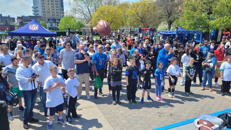 A portion of the crowd at Windsor's NFL Draft party outside city hall on Apr. 27, 2024. (Sanjay Maru/CTV News Windsor)