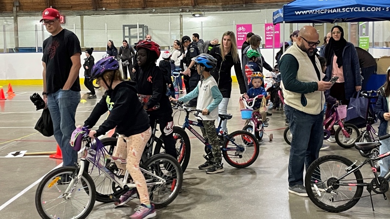 Bike rodeo event at Queensmount Arena in Kitchener aims to promote bike safety. (CTV News Kitchener/Hannah Schmidt)
