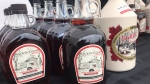 Backwoods Maple Syrup displays some of their products at the Elmvale Maple Syrup Festival on April 27, 2024 (David Sullivan/CTV News). 