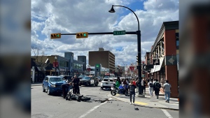 An SUV and a motorbike collided Saturday afternoon in the Beltline. (CTV News)