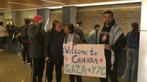 Flights carrying passengers from Gaza arrived at the Calgary International Airport April 27, 2024. (Tyler Barrow/CTV News Edmonton)