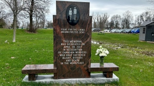The workers monument at Tudhope Park on April 28, 2024 (Steve Mann/CTV News). 