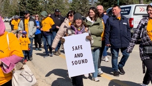 More than 160 community members walked around Kildonan Park to recognize victims of workplace tragedies on the National Day of Mourning, April 28, 2024. (Gary Robson/CTV News)