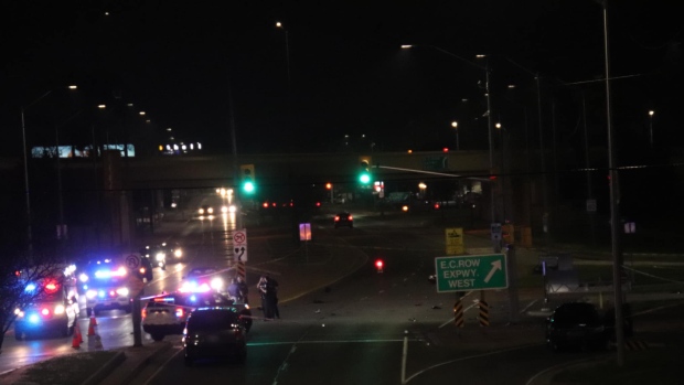 Windsor police responded to a crash on Dougall Avenue near the Expressway on ramp around 8:30 p.m. on April 28, 2024. (Source: Unofficial: On Location/Facebook)