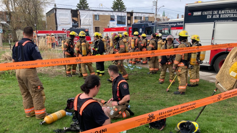 Montreal firefighters are battling a blaze in the Rosemont-La-Petite-Patrie borough. (Angela Mackenzie/CTV News)