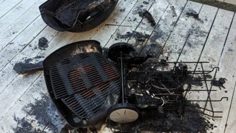 A barbecue caught fire when grease from the grill spread. April 27, 2024 (Source: Huntsville Fire Department)