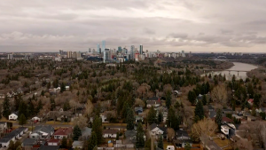 An aerial image of downtown Edmonton, the North Saskatchewan River and Walterdale Bridge, taken over the Glenora neighbourhood on April 29, 2024. (Cam Wiebe / CTV News Edmonton) 