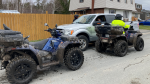 Sudbury police officers searching remote muddy trail off Marion Street in Chelmsford after human skeletal remains were found in the woods. April 29, 2024 (Alana Everson/CTV Northern Ontario)