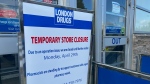 A closure sign is seen outside a London Drugs location in Burnaby, B.C. 