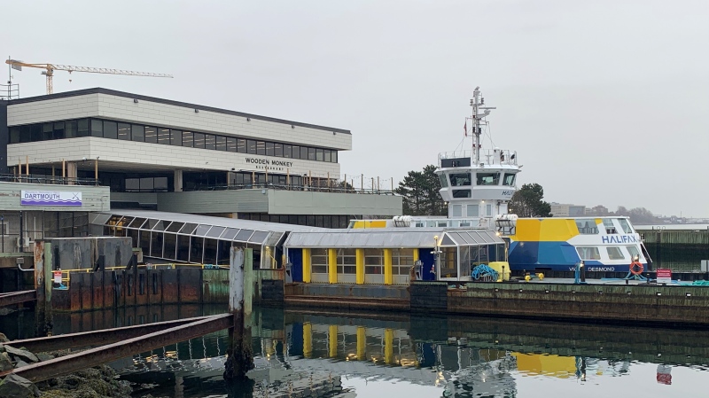 A Halifax Transit ferry is pictured at the Alderney Landing terminal in Dartmouth, N.S., on April 29, 2024. (Mike Lamb/CTV Atlantic)