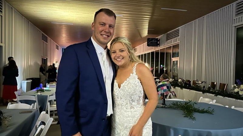 Austin and Jessica Bracker, both nurses, said they were just glad to be surrounded by their loved ones. (Maya Blackstone/CNN via CNN Newsource)