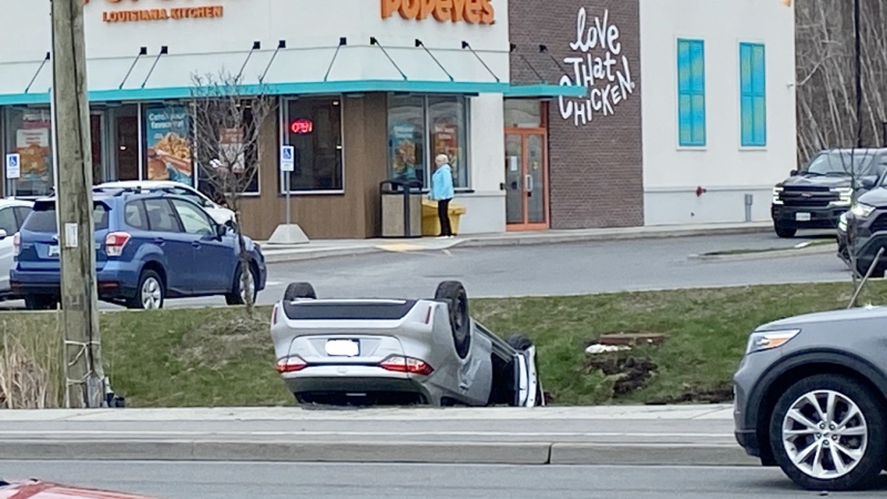 One person has been taken to hospital with unknown injuries following a collision on Notre Dame Avenue in Sudbury on Monday. (Dan Bertrand/CTV News)
