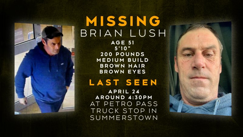 Brian Lush, 51, was last seen April 24 in eastern Ontario. OPP are asking for the public's help in locating him. (Photos via OPP)