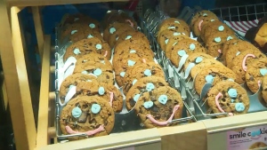 The Smile Cookie campaign kicked off at Tim Hortons locations across northeastern Ontario on Monday. (Photo from video)