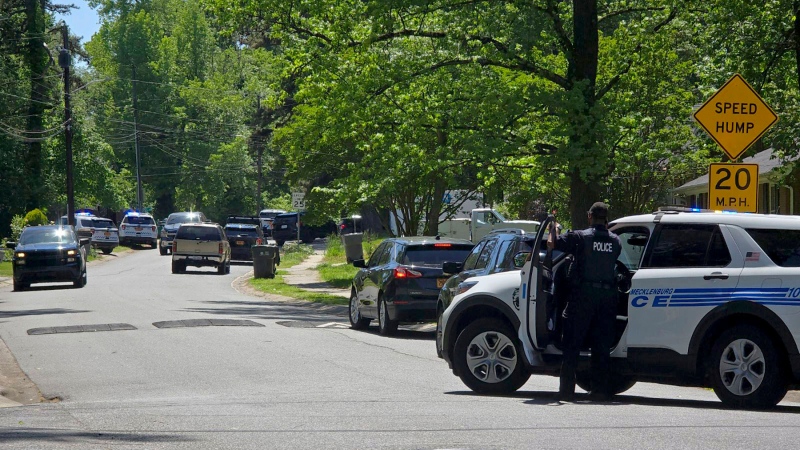 Multiple law enforcement officers were shot, April 29, 2024, in east Charlotte, N.C., the Charlotte Mecklenburg Police Department said. (Khadejeh Nikouyeh/The Charlotte Observer via AP)