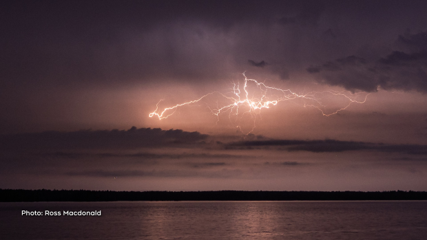 Lightning from an early morning thunderstorm over the Ottawa River in Braeside. (Ross Macdonald/CTV Viewer)