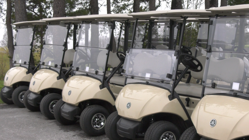 Golf carts at Settlers' Ghost Golf Club in the Township of Oro-Mendonte, Ont. Monday April, 29, 2024 (CTVNews/Mike Lang)