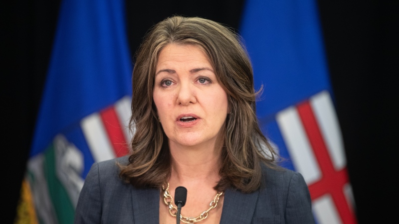 Alberta Premier Danielle Smith in Edmonton on Wednesday April 10, 2024. THE CANADIAN PRESS/Jason Franson.