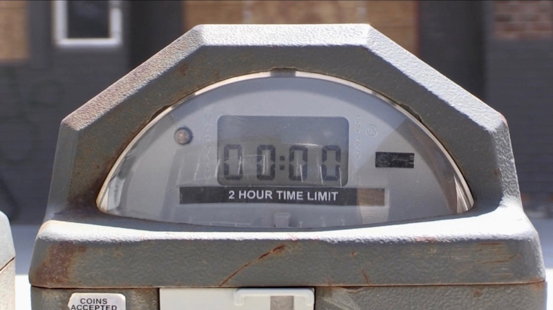 An on-street parking meter in the Old East Village seen on April 29, 2024. (Daryl Newcombe/CTV News London)