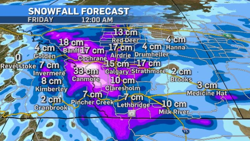 Calgary could see up to 15 centimetres of snow over the next few days. (CTV News) 
