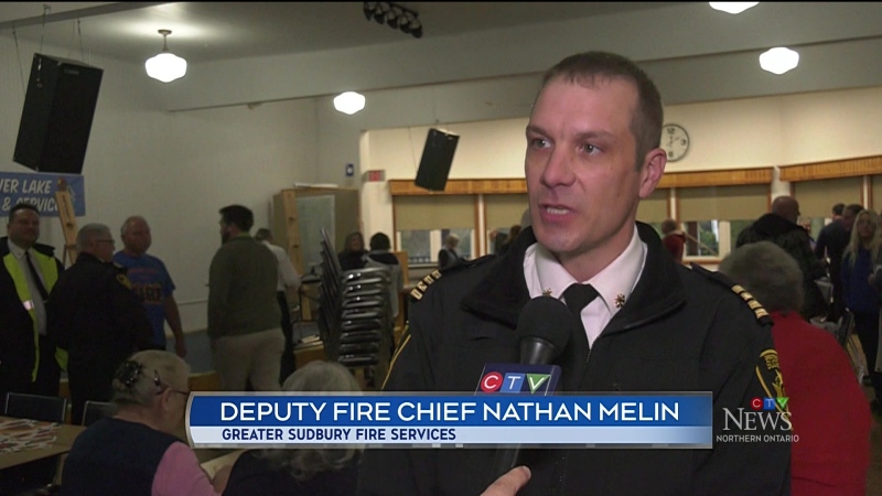 Sudbury Deputy Fire Chief Nathan Melin at Beaver Lake meeting. April 28, 2024 (Ian Campbell/CTV Northern Ontario)