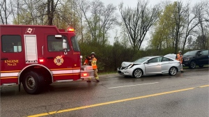 London fire responds to a three-vehicle crash in the area of Sunningdale Road and Adelaide Street on April 30, 2024. (Source: London fire)