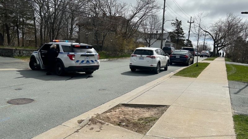 Police are pictured on Gaston Road in Dartmouth, N.S., on April 30, 2024. 