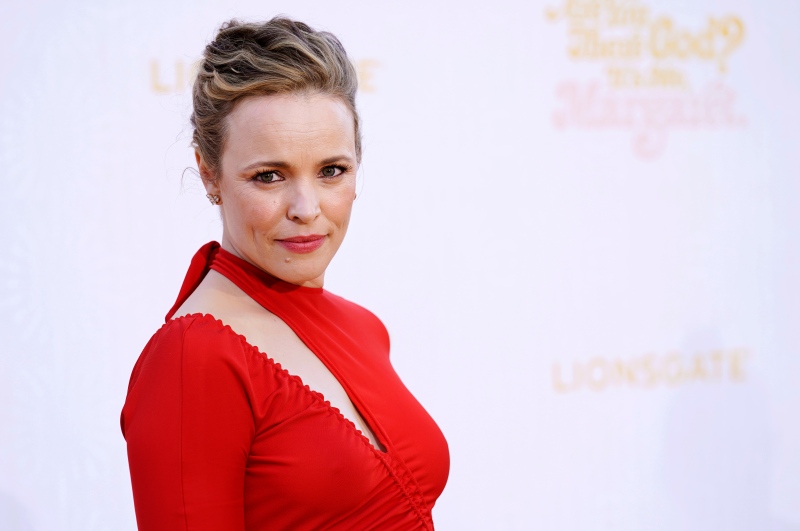 Rachel McAdams, a cast member in "Are You There God? It's Me, Margaret," poses at the premiere of the film on April 15, 2023 in Los Angeles. (Chris Pizzello / AP)