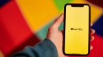 The Bumble logo shown on a smartphone. (Gabby Jones / Bloomberg / Getty Images via CNN Newsource)