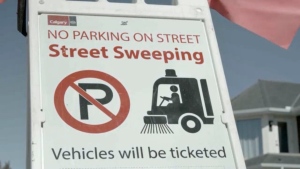 A City of Calgary street sweeping sign is seen in this undated photo. (CTV News) 