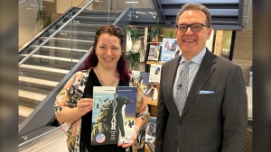 Children's book author L.E. Carmichael in Sudbury presenting her latest book Polar: Wildlife at the Ends of the Earth. April 30, 2024 (Tony Ryma/CTV Northern Ontario)