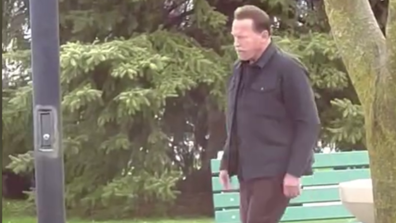 Arnold Schwarzenegger is seen filming in Elora, Ont. (Submitted/Becky Lalui)