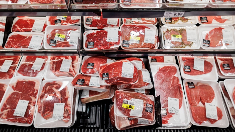 Grocery chains are noticing a rise in thefts of high-end items like beef and some have started putting security stickers on the products. (Cole Burston, The Canadian Press)