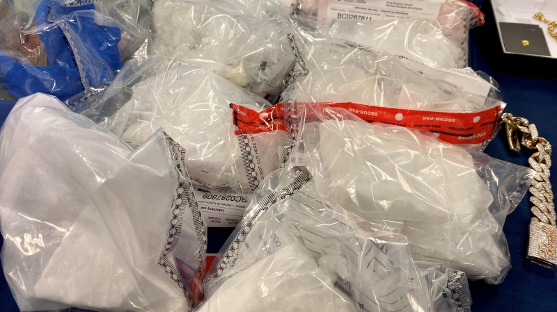 Drugs seized as part of the Project Soft Landing investigation by Winnipeg Police are displayed on May 1, 2024 (Scott Andersson/CTV News Winnipeg)