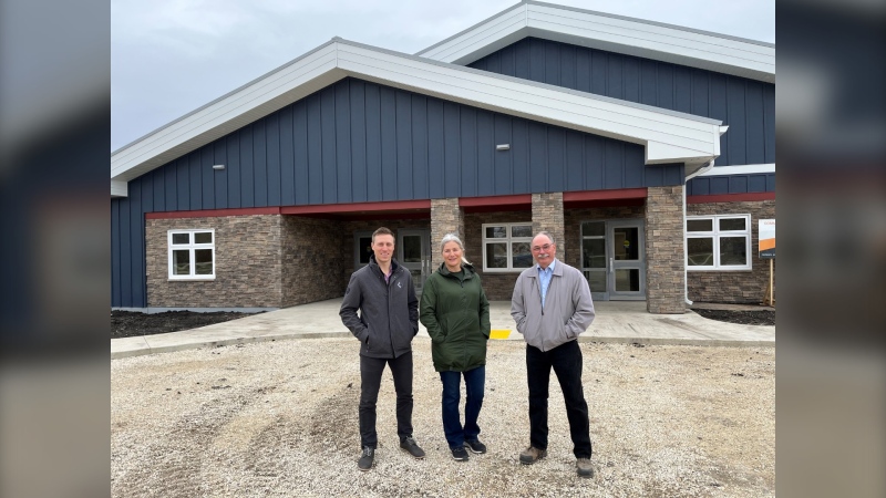 Eric DeLong, Grace DeLong and Dennis Galbraith are just three of Oakville's residents that have helped oversee the design of the community's brand new community centre. Oakville is hopeful the daycare will be able to open July 2, and a wedding has already been booked for this summer for use of the main hall and event space. (Joseph Bernacki/CTV News Winnipeg)