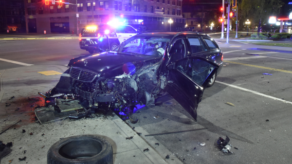 Police patrolling the downtown area came upon the crash scene on Hillside Avenue near Government Street around 1 a.m. Wednesday, the Victoria Police Department said in a release. (VicPD)