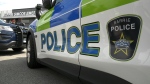 A Barrie Police logo on the side of a cruiser taken on May 1, 2024 (Christian D'Avino/CTV News). 
