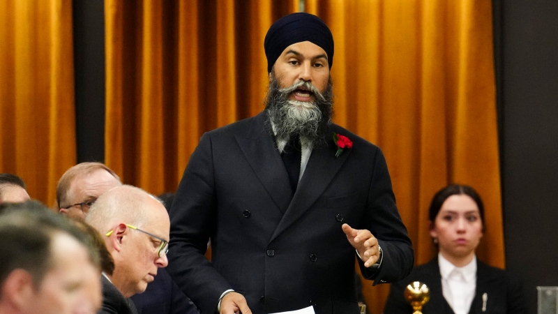 NDP Leader Jagmeet Singh rises during question period in the House of Commons on Parliament Hill in Ottawa on Wednesday, May 1, 2024. (Sean Kilpatrick / The Canadian Press)