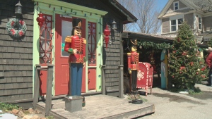 A building in Mahone Bay, N.S., is decorated for Christmas. 