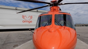 An Ornge helicopter is seen in London, Ont. on May 1, 2024. (Marek Sutherland/CTV News London)
