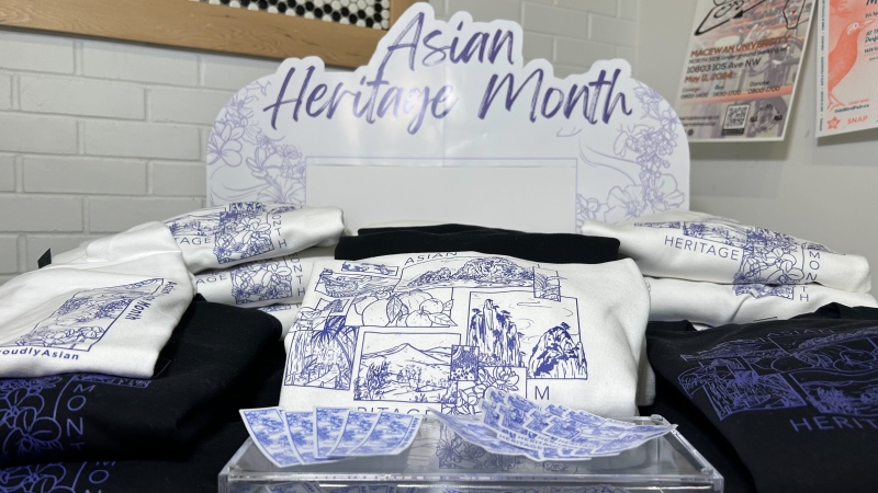 Special #ProudlyAsian apparel was offered at a pop up event for Asian Heritage Month on May 1, 2024. (Brandon Lynch/CTV News Edmonton)