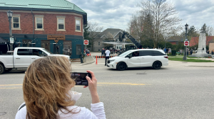 A fan hoping to catch glimpse of Arnold Schwarzenegger in Elora, Ont. on May 1, 2024. (Heather Senoran/CTV Kitchener)