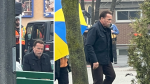 Arnold Schwarzenegger seen shooting scenes for the Netflix TV series FUBAR in Elora, Ont. on April 30, 2024. (Submitted/Jon Ralston)