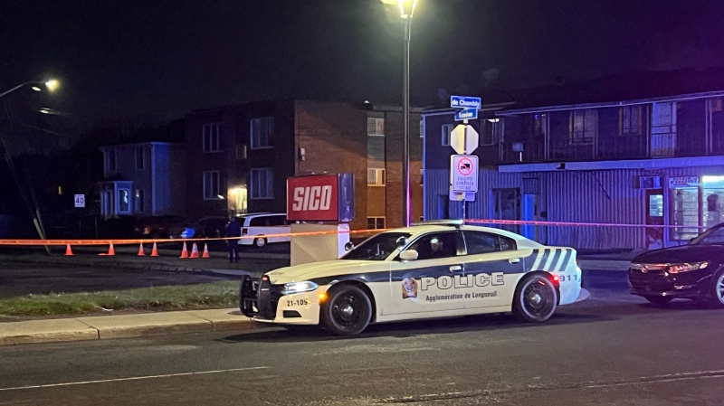 Longueuil police are investigating after gunfire rang out on Louise Street, near Chambly Road. (Cosmo Santamaria/CTV News)