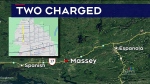 Two suspects from Manitoulin Island are charged with weapon and drug offences after a drive-by shooting using replica gun in Massey area. May 1, 2024 (CTV Northern Ontario)
